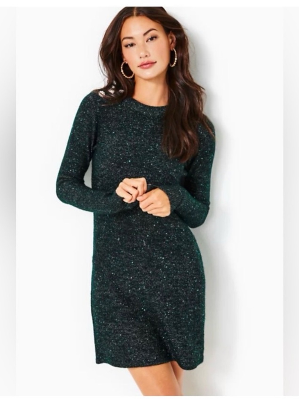 Lilly Pulitzer Morgen Sequin Sweater Dress Evergreen Metallic Large NWT